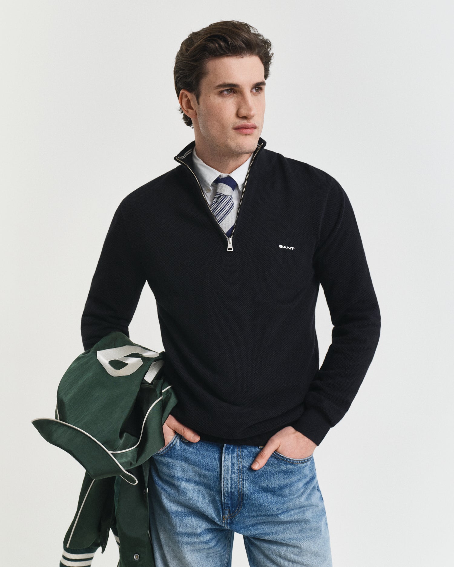 GANT PIQUE HALF ZIP STRIKTRØJE