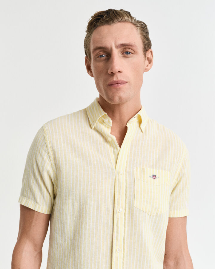 REG COTTON LINEN STRIPE SS SHIRT