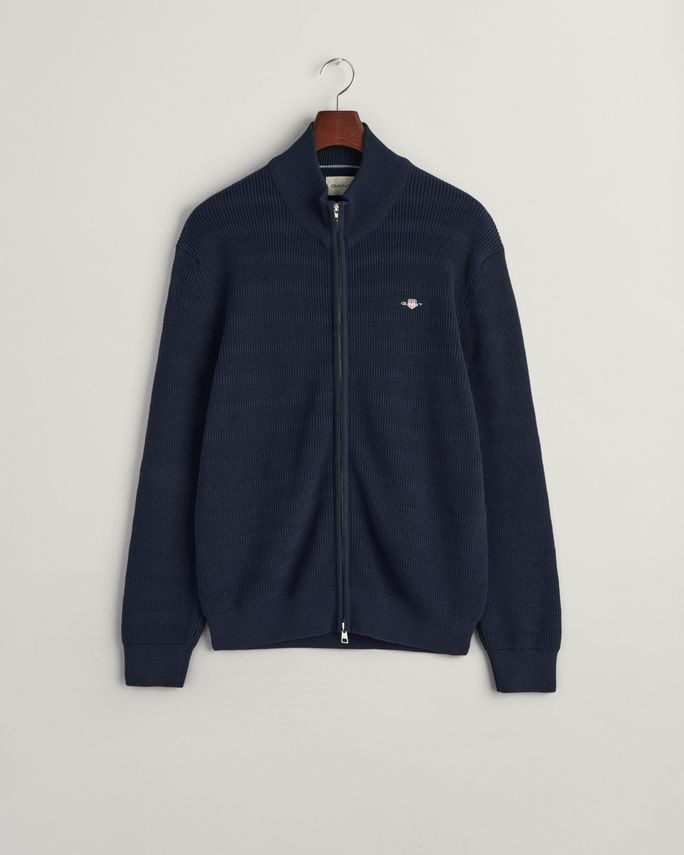 STRIPE TEXTURED COTTON FULL ZIP