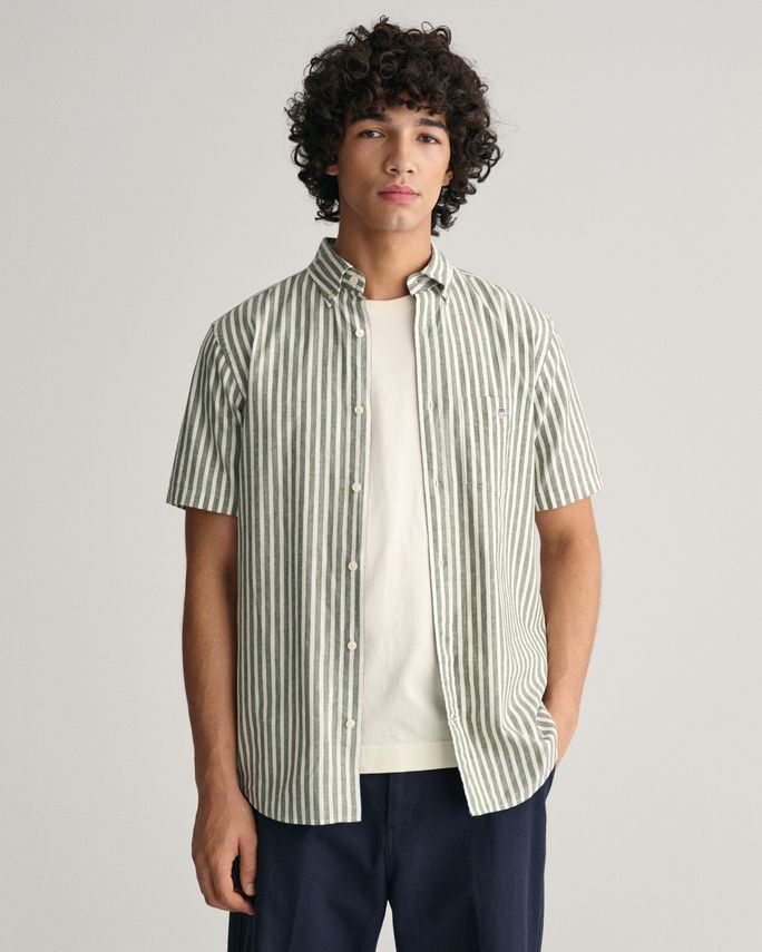 REG COTTON LINEN STRIPE SS SHIRT