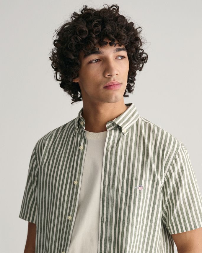 REG COTTON LINEN STRIPE SS SHIRT