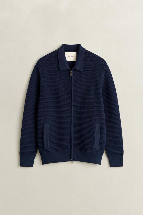 GANT TEXTURED ZIP POLO CARDIGAN