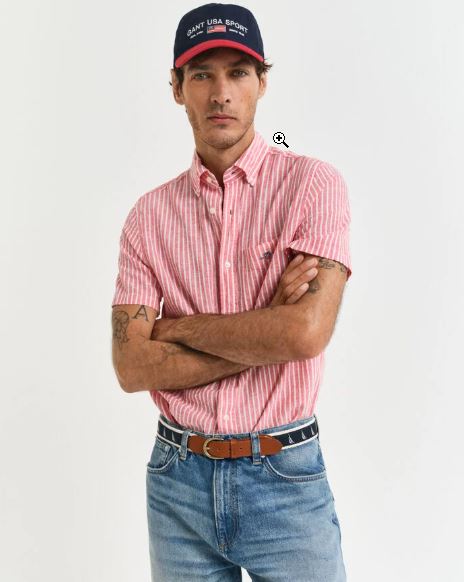 REG COTTON LINEN STRIPE SS SHIRT