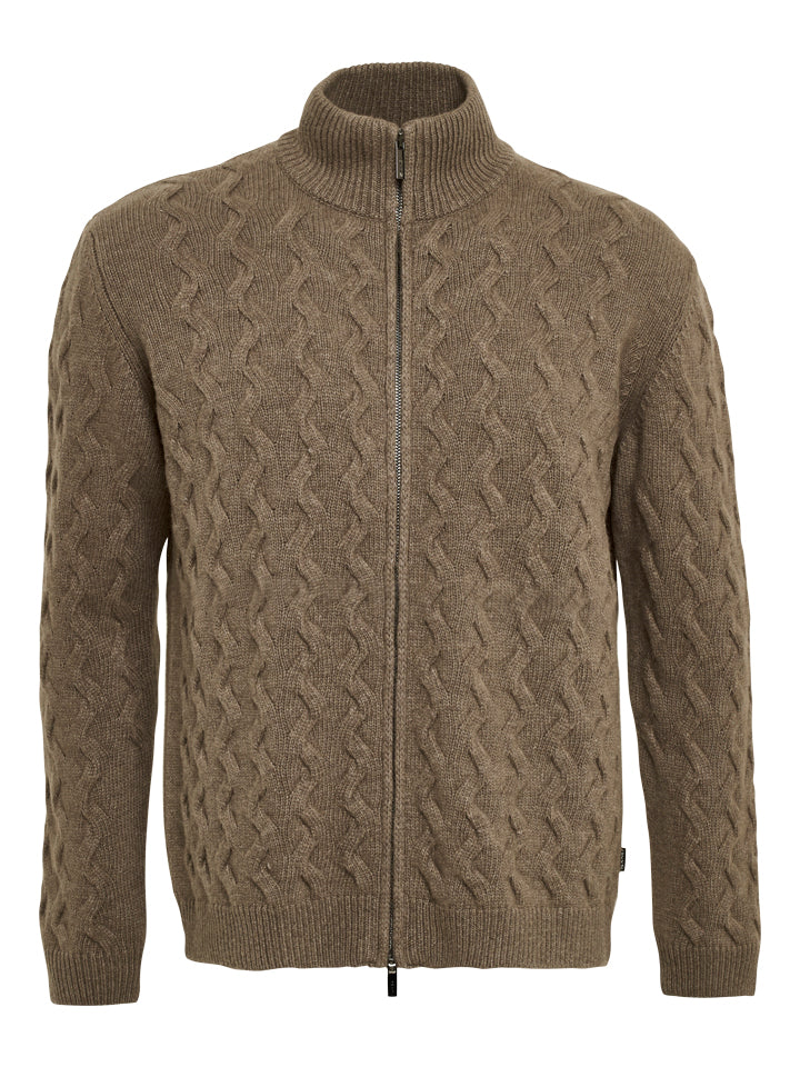 SAND IBRO CABLE KNIT ZIP CARDIGAN