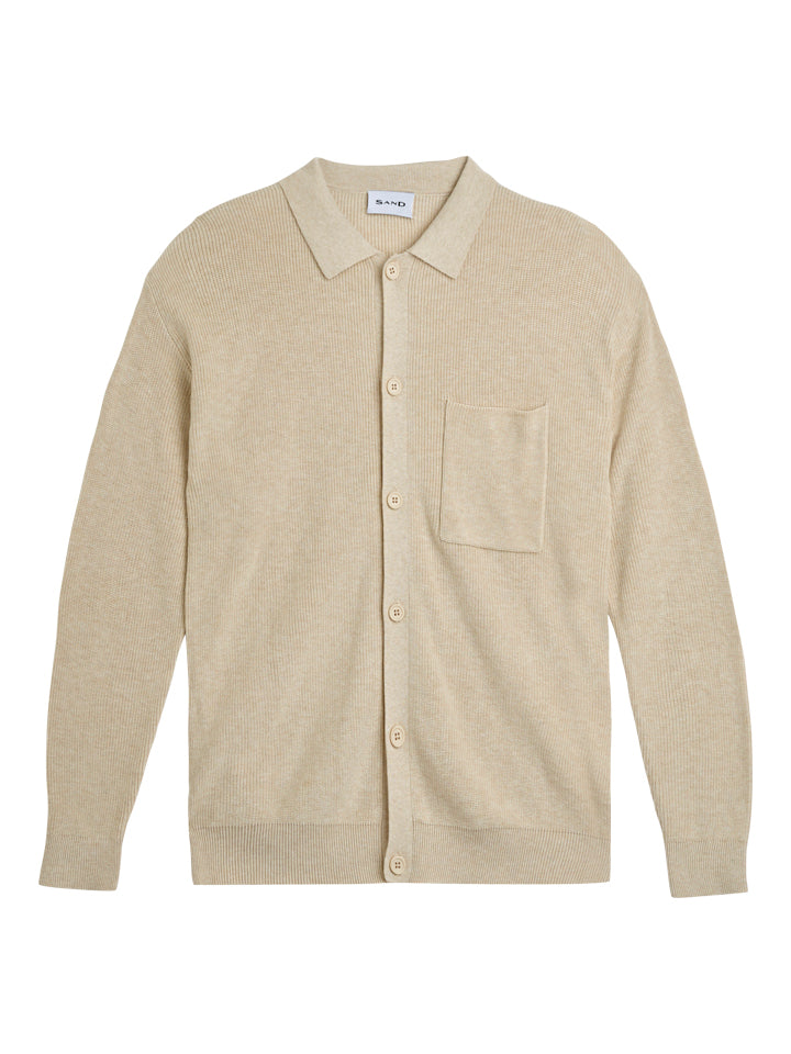 SAND - LIAM STRIKKET POLO CARDIGAN I COTTON/CASHMERE
