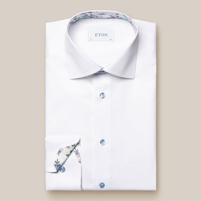 Floral Print Effect Solid Signature Twill Shirt
