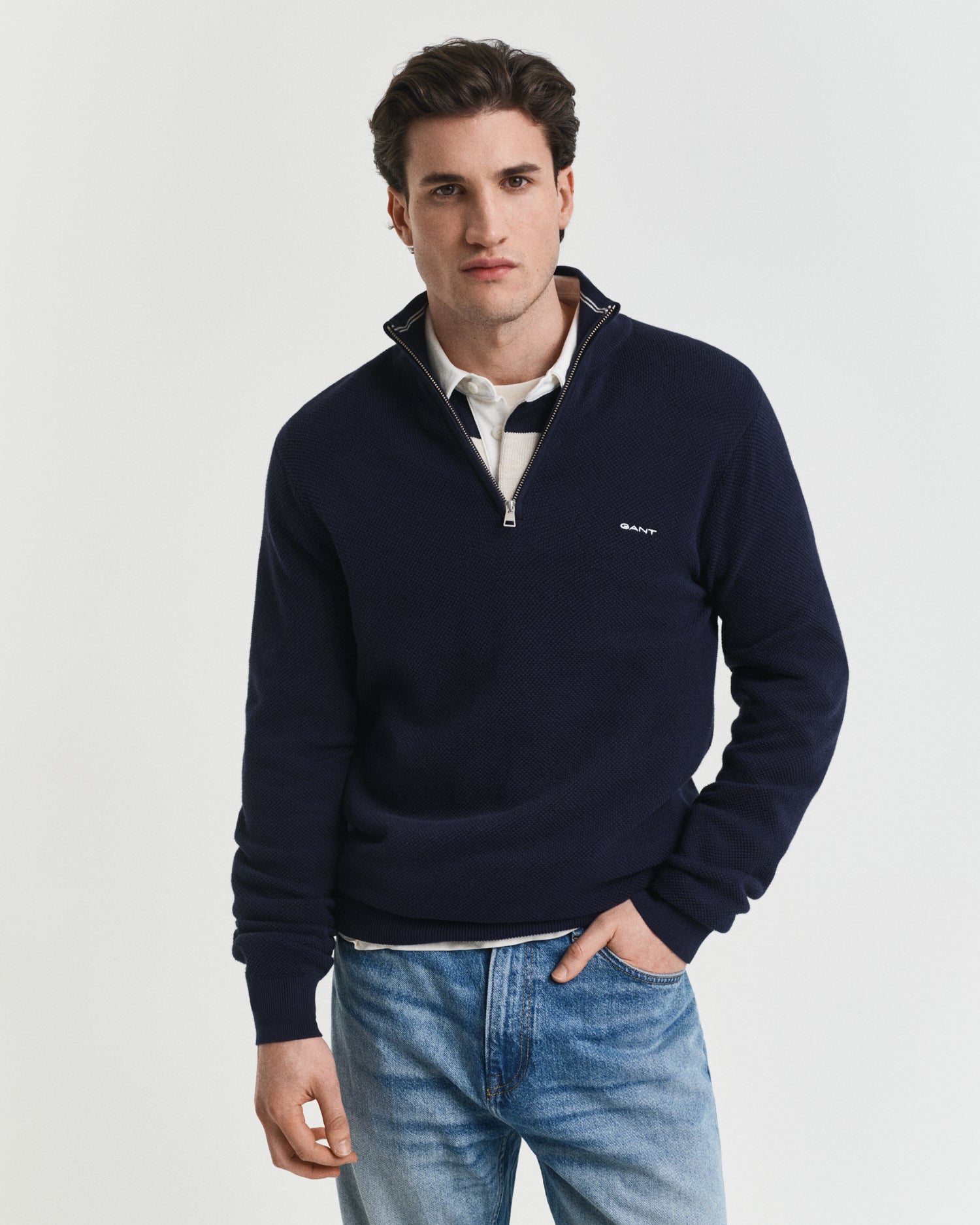 GANT PIQUE HALF ZIP STRIKTRØJE