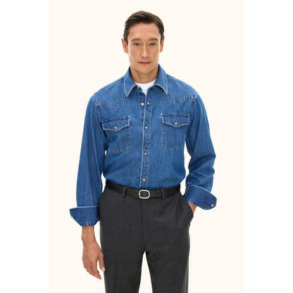 OSCAR JACOBSON STRAIGHT FIT WESTERN SKJORTE – DENIM BLUE