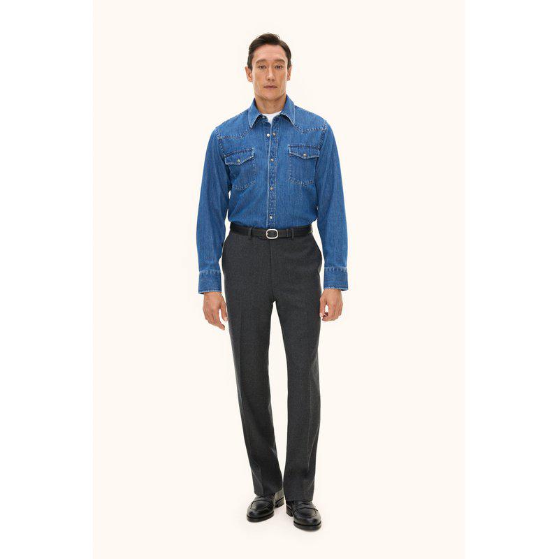 OSCAR JACOBSON STRAIGHT FIT WESTERN SKJORTE – DENIM BLUE
