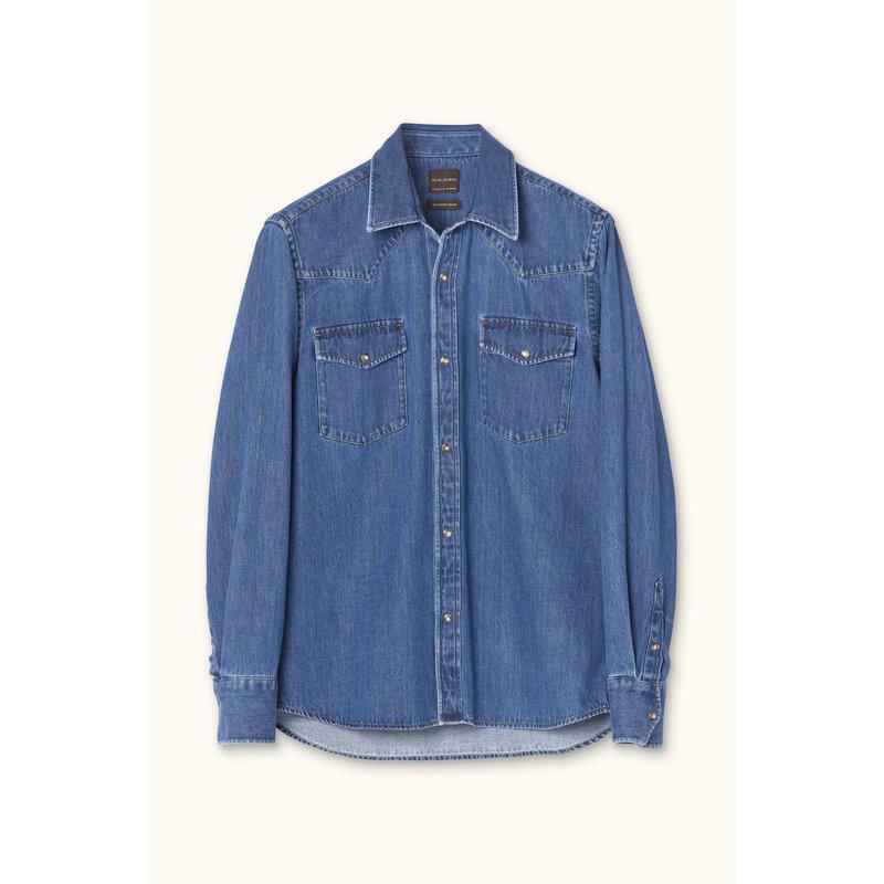 OSCAR JACOBSON STRAIGHT FIT WESTERN SKJORTE – DENIM BLUE