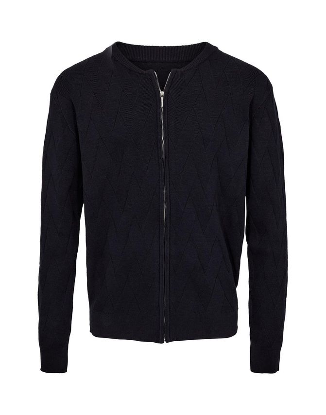 BLACK BLUE ZIP STRIK CARDIGAN