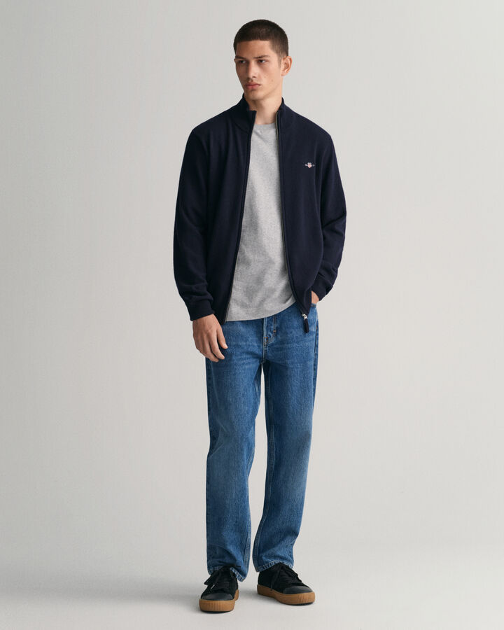 EXTRAFINE LAMBSWOOL ZIP CARDIGAN