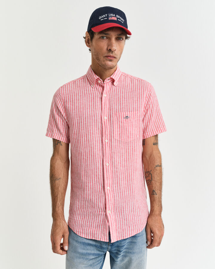 REG COTTON LINEN STRIPE SS SHIRT